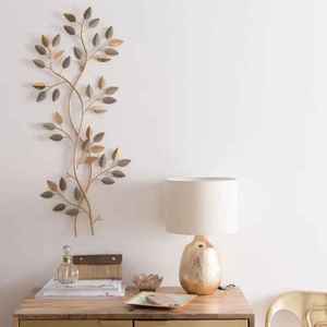 Escultura Metálica de Pared con Diseño de Follaje, Arte Contemporáneo, Decoración para Sala de Estar, Pieza Única, Acabado Dorado - Product Image 2