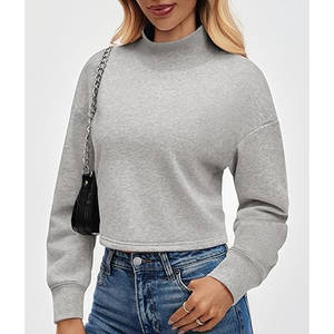 Customizable Oversized Solid Women <b>Drop</b> Shoulder Mock neck Sweatshirt Cotton Material Breathable Customized Logo - Product Image 3