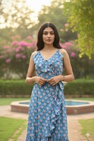 Robe mi-longue trapèze en coton tissé écologique pour femme, col en V, imprimé pois léopard doux, respirante et idéale pour les voyages