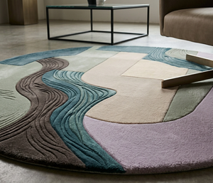 Tapis rond sculpté de luxe en laine, tufté à la main, tapis d'art contemporain, revêtement de sol sur mesure pour intérieurs modernes - Product Image 1