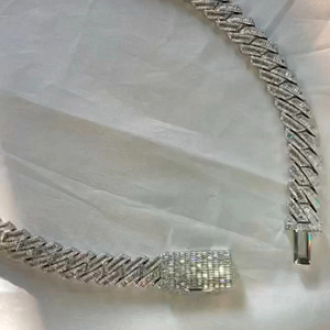 VVS-VS Clarity 16mm Baguette Men’s Silver Diamond Moissanite <b>Iced</b> <b>Out</b> 925 Silver Moissanite Diamond Cuban Link <b>Chain</b> for Sale. - Product Image 5