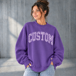 Sudadera con Cuello Alto y Estampado de Letras a Cuadros Gingham OEM/ODM para Mujer, Holgada, con Hombros Caídos, Mangas Largas, 100% Algodón, para Usar en Todas las Estaciones - Product Image 1
