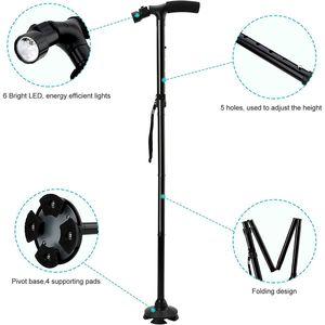 Bastone da Passeggio Regolabile a 5 Livelli con Luce LED (Confezione da 2) - Bastone Pieghevole Portatile per Campeggio, Escursionismo e Viaggi - Product Image 6