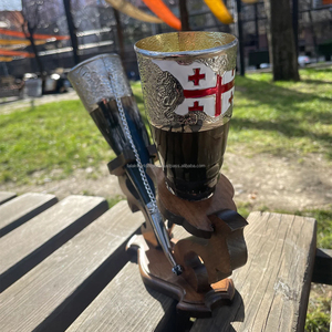 Corne de boeuf à boire Viking de style géorgien avec support élégant pour la décoration intérieure Pièce maîtresse de fête de luxe Corne de buffle Beer Mead par FWE - Product Image 3