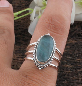 Bague Statement Classique en Argent Sterling 925 avec Calcedoine Aqua Naturelle, Ovale, à Trois Couches, pour Mariage et Fêtes - Product Image 2