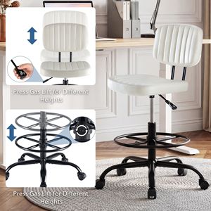 Chaise de bureau réglable en hauteur avec dossier en cuir PU, tabouret roulant, roulettes pivotantes à 360 degrés - Product Image 5
