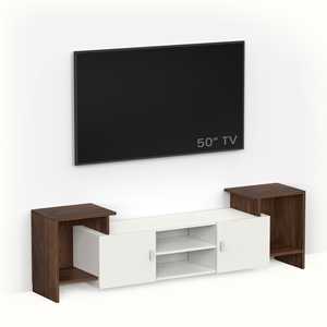 Meuble TV en bois d'ingénierie optimisé, style minimaliste, avec étagères pour livres et présentoir décoratif, pour chambre à coucher - Product Image 1