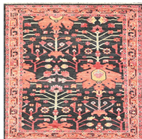 Long blue runner rug adorned with charming floral tree and bird motifs in wool hand-knotted, available at wholesale prices.