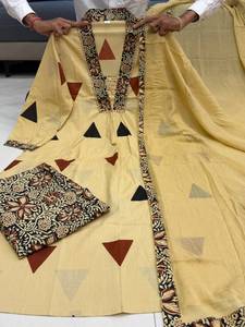 Kalamkari Print Pure Cotton Top Pant With Cotton Dupatta Decorated Designs And Hand Jari Weaving Jacquard With Neck Work Set - Product Image 5