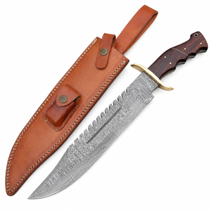 Couteau de survie Bowie en acier Damas pour la chasse, le camping et la randonnée, durable, multi-usage, avec manche en bois et laiton, OEM, clip de fixation inclus - Product Image 1