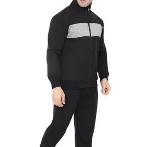 Ensemble de survêtement noir personnalisé pour hommes, col montant, fermeture éclair, sweat-shirt en molleton bouclette, streetwear décontracté d'hiver, pantalon de jogging - Product Image 4