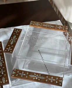 Plateau de rangement alimentaire artisanal en acrylique et bois avec couvercle incrusté de nacre, taille personnalisée, cadeau Ramadan Moubarak Aïd - Product Image 2