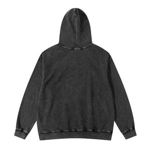 Custom Washed <b>Black</b> Pullover Hoodie <b>Mens</b> Vintage Acid Wash Oversized Hooded Sweatshirt Cotton Blend Streetwear Blank Hoodie OEM - Product Image 3