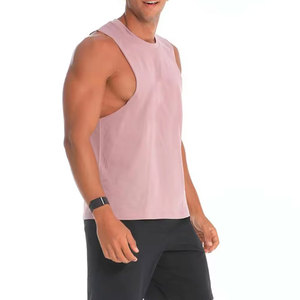 Débardeur rose sans manches pour homme, col rond, tricoté, 100 % polyester, logo uni sur le devant, décontracté, respirant, coupe sport, idéal pour l'été - Product Image 3