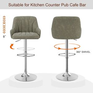 Modern Adjustable <b>Swivel</b> <b>Bar</b> <b>Stool</b> with Arms, PU Leather Upholstered Counter Height Chair for Dining Room, Pub & Restaurant - Product Image 3