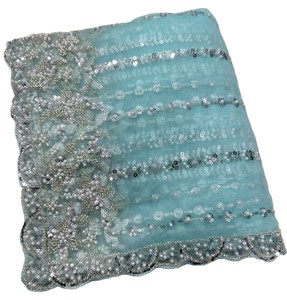 Sari en soie vert menthe élégant avec broderie de sequins, tenue de fête de mariage, style indien pakistanais, longueur au sol pour femmes - Product Image 6