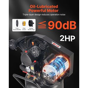 Compressore d'aria portatile da 20 galloni con motore da 2HP, 6.5SCFM, serbatoio lubrificato a olio da 90PSI, pressione massima 135PSI, compressore mobile per pneumatici a 6 ruote - Product Image 3