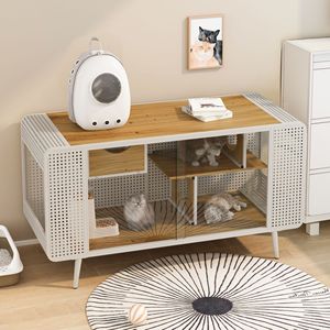 Espaciosa Casa de gato blanca de 55,12 pulgadas con vidrio templado para sala de estar, pasillo, estudio y otros espacios, muebles para mascotas - Product Image 3