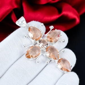จี้รูปกางเขนมอร์แกไนต์ เงินแท้ 925 งานแฮนด์เมด ประดับแบบ Bezel Setting เครื่องประดับอัญมณีสไตล์โบฮีเมียน - Product Image 6