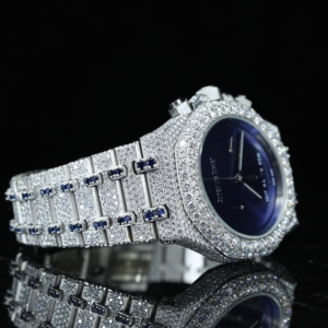 Reloj Mecánico de Lujo para Hombre Pahal Jewels, 42 mm, Cristal de Zafiro, Esfera Azul, Acero Inoxidable, Cronógrafo, Fecha, Diamantes - Product Image 3