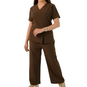 Conjunto de Uniforme Médico Personalizado OEM para Mujer, Tejido de Punto, Corte Ajustado, Poliéster Elástico, Manga Corta, Alta Calidad - Product Image 1