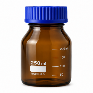 Frasco de reactivo de vidrio ámbar graduado de boca ancha con tapa de rosca y anillo vertedor para laboratorio - Product Image 2