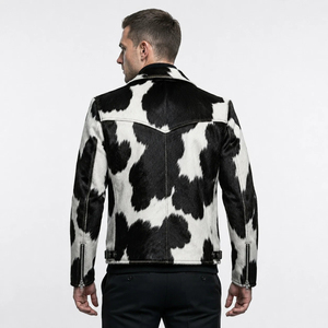 Blouson aviateur en cuir véritable pour homme, coupe-vent, respirant, écologique, col rabattable, fermeture éclair asymétrique, personnalisable - Product Image 2