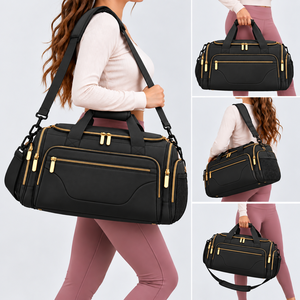 Sac de sport en nylon noir avec sangle réglable, fermeture à glissière multi-poches, sac de fitness décontracté unisexe, capacité de 20 à 30 L - Product Image 4