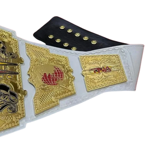 Cinturón de Campeón Mundial TNA Knockout, Diseño en Cuero Blanco con Detalles Dorados, Cinturón de Título de Lucha Libre de Primera Calidad con Icono Global para Fanáticos del MMA - Product Image 5