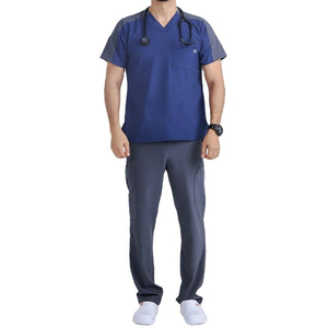 Tenues médicales pour hommes, vente en gros OEM, directement de l'usine, blouses de médecin à manches courtes en tissu tissé avec motifs imprimés - Product Image 1