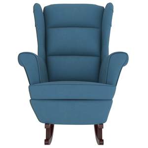 Fauteuil à bascule en bois massif avec dossier haut en velours bleu pour salon - Product Image 3