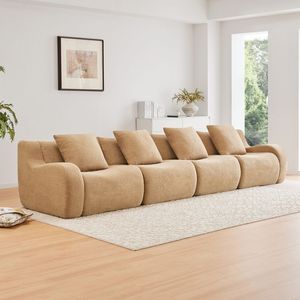 Divano in Tessuto Teddy Senza Struttura a 4 Posti, Alta Qualità, Nessun Montaggio Richiesto, Braccioli Curvi, Design Antiscivolo, Alta Densità 32D, per Soggiorno - Product Image 1