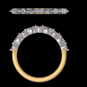 Elegante Anillo de Boda de Dos Tonos en Oro Amarillo con Diamantes Marquise y Redondos, Apilable, Media Eternidad, para Aniversario Nupcial - Product Image 2