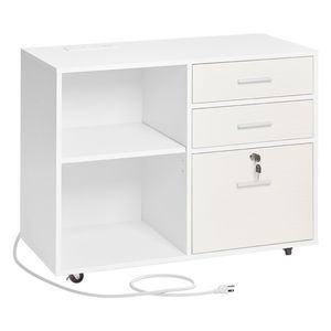 Schedario Mobile in legno a 3 cassetti bianco con striscia luminosa - Product Image 1