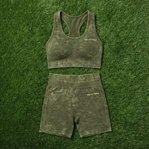 Conjunto Deportivo para Mujer, Color Verde Oliva, Lavado Ácido, Top Deportivo y Pantalones Cortos de Cintura Alta, para Gimnasio, Yoga y Entrenamiento - Product Image 5
