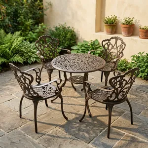 Vintage Cast Iron Patio garden supplies with <b>Round</b> Ornate <b>Table</b> <b>and</b> Four Decorative <b>Chairs</b> for Garden <b>and</b> <b>Outdoor</b> Seating - Product Image 3