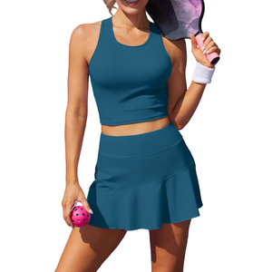 Ensembles pour femmes : Haut de sport sans manches grande taille personnalisé et jupe plissée – Tenue de sport à prix de gros – Ensemble jupe de tennis pour femmes - Product Image 3