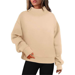 Sudadera de Mujer Oversize con Cuello Redondo y Lentejuelas de Cristal, Color Sólido, Hombros Caídos, Manga Larga, Tejido de Algodón, para Otoño - Product Image 2