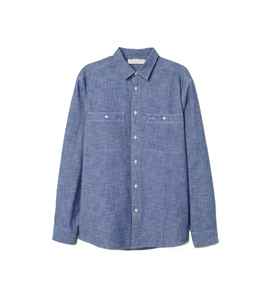 เสื้อเชิ้ตยีนส์ผู้ชายแขนยาวมีกระเป๋าหน้าอกผ้าฝ้ายระบายอากาศได้ดีสีน้ำเงิน - Product Image 6