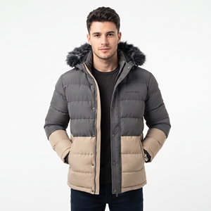 Custom Men's <b>Corduroy</b> Quilted Parka Faux Fur Lined Two Color Winter Puffer <b>Jacket</b> Warm Insulated Outerwear - Product Image 1