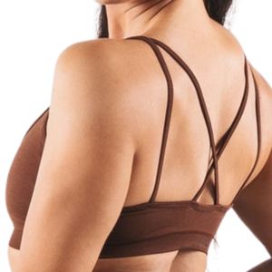 Brown Women's Seamless Strappy Sports Bra Soft <b>Support</b> Performance Workout <b>Crop</b> <b>Top</b> for Training Yoga Gym Running Fitness - Product Image 5