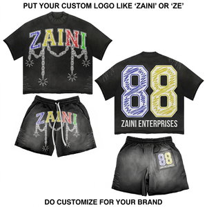 100 Percent Cotton 280 GSM Oversized Acid Wash T Shirt And Shorts Set Black Custom Puff Print Screen Print Embroidery OEM ODM - Product Image 1