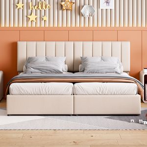 Letto Matrimoniale Beige Imbottito con Sistema di Stoccaggio Idraulico - Product Image 3