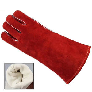 Guantes de Cuero Rojo para Soldadura TIG/MIG, Refuerzo en la Palma Gris, Protección Contra Cortes y Salpicaduras de Metal Fundido, Seguridad Laboral - Product Image 3