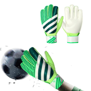 Football Goalkeeper Gloves Full Finger Non-Slip Breathable Adjustable Wrist <b>Strap</b> Unisex Green White PU Leather Silicone Printed - Product Image 3