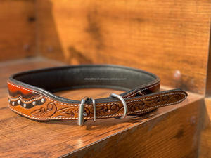 Vente chaude dernier collier de chien en cuir taillé à la main Floral pour animaux de compagnie véritable accessoire réglable rembourré en cuir véritable pour ceinture de cou - Product Image 4