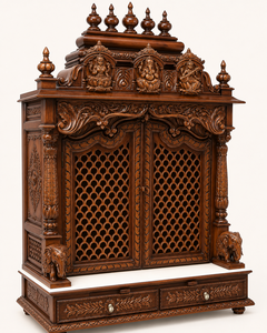 Mandir traditionnel hindou sculpté à la main avec portes, en teck, pour la maison, design de temple en bois avec portes en travail de sculpture Jali, Royaume-Uni - Product Image 4