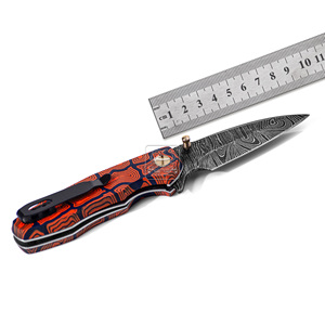 Couteau pliant en acier Damas personnalisé en gros, manche en Micarta à empreinte digitale, prix d'usine, couteau de poche EDC, étui en cuir, vente en gros - Product Image 2