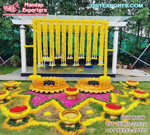 เบาะเรือแบบดั้งเดิมสำหรับพิธีฮัลดี สีสันสดใส อุปกรณ์ประกอบพิธีฮัลดีสำหรับงานแต่งงานแบบอินเดีย ตกแต่งพิธีพิธีปิธิสำหรับงานแต่งงานอินเดียกลางแจ้ง - Product Image 4