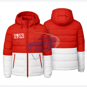 Delta | Sigma | Theta Sorority Red Down Puffer <b>Jacket</b> Coat Hooded for Winter <b>Zip</b>-<b>Up</b> High Quality Puffer <b>Jacket</b> with Custom Logo - Product Image 3